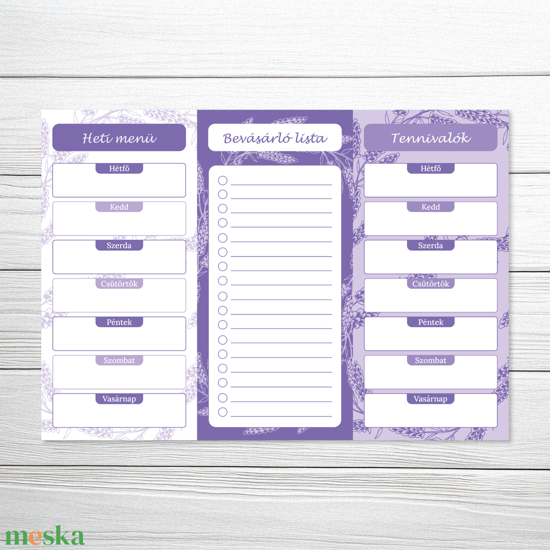 Nyomtatható heti tervező levendula mintával (digitális termék) - otthon & életmód - papír, írószer - naptár & tervező - Meska.hu