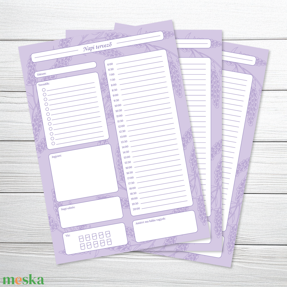 Nyomtatható napi tervező levendula mintával (digitális termék) - otthon & életmód - papír, írószer - naptár & tervező - Meska.hu