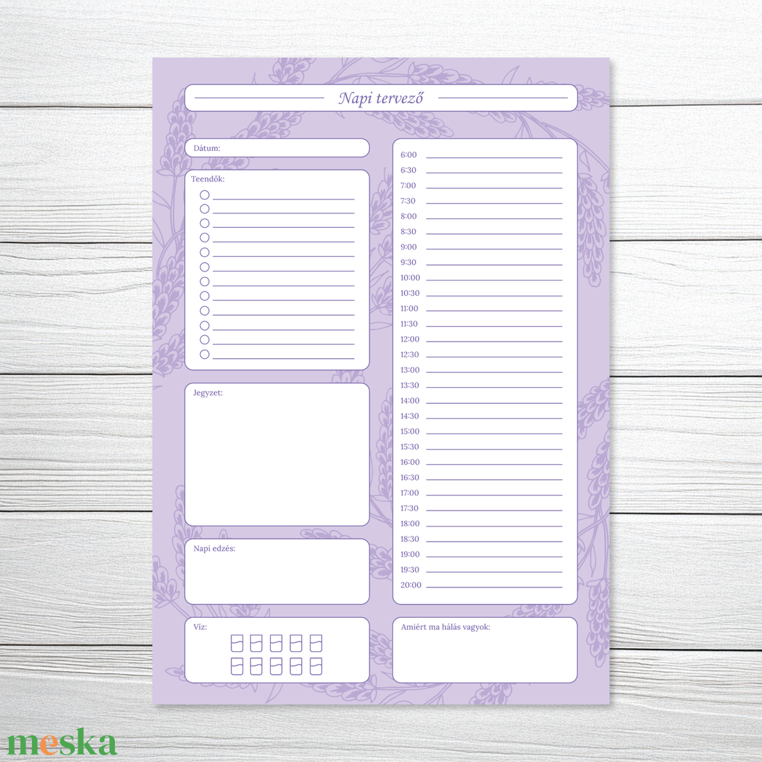 Nyomtatható napi tervező levendula mintával (digitális termék) - otthon & életmód - papír, írószer - naptár & tervező - Meska.hu