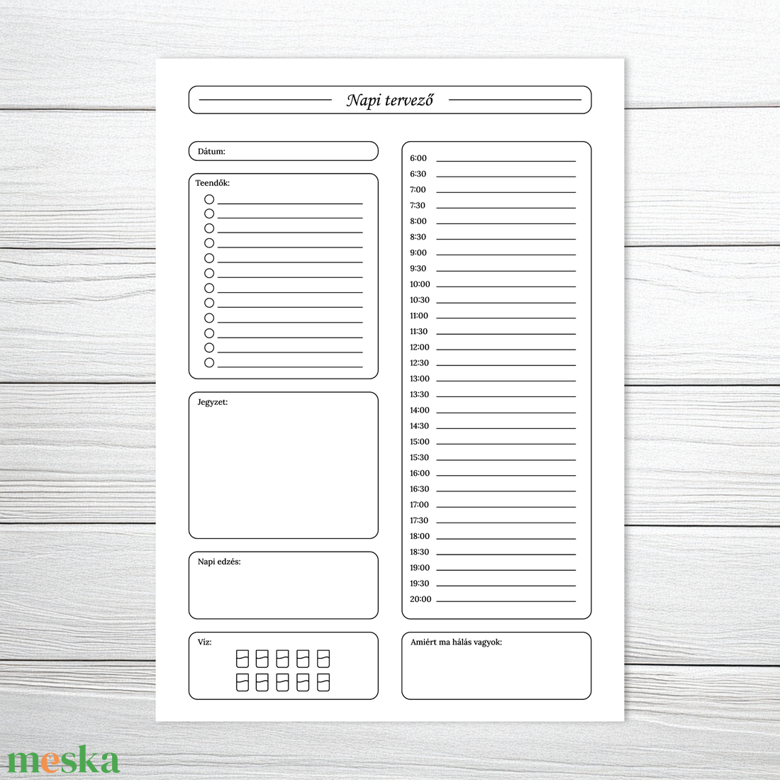 Nyomtatható napi tervező (digitális termék) - otthon & életmód - papír, írószer - naptár & tervező - Meska.hu