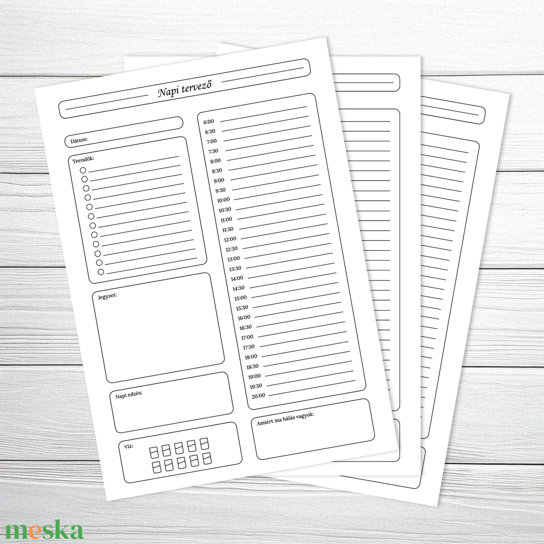 Nyomtatható napi tervező (digitális termék) - otthon & életmód - papír, írószer - naptár & tervező - Meska.hu