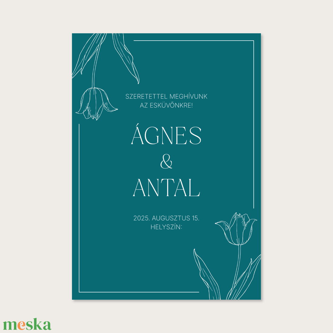 Nyomtatható esküvői meghívó tulipános mintával, sötét alappal (digitális termék) - esküvő - meghívó & kártya - meghívó - Meska.hu