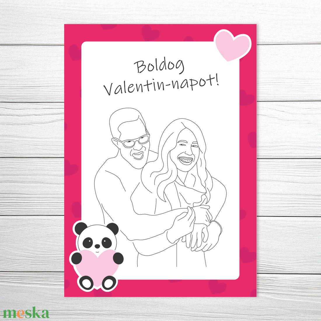 Nyomtatható Valentin-napi páros portré/képeslap - Saját fotó alapján készült vonalrajzzal (digitális termék) - művészet - grafika & illusztráció - digitális - Meska.hu