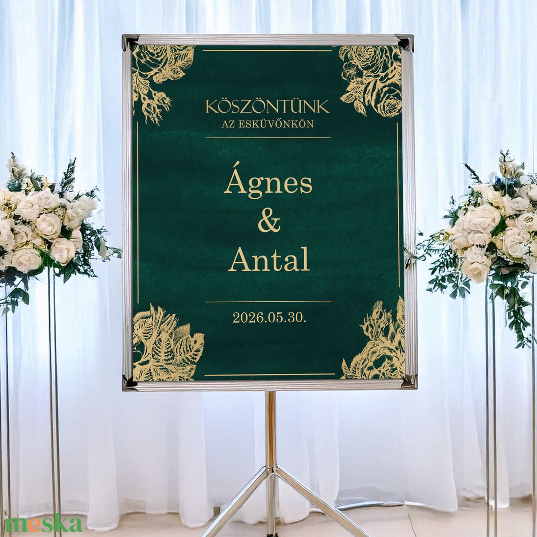 Smaragdzöld és arany színű üdvözlőtábla esküvőre (digitális termék) - esküvő - dekoráció - tábla & jelzés - Meska.hu