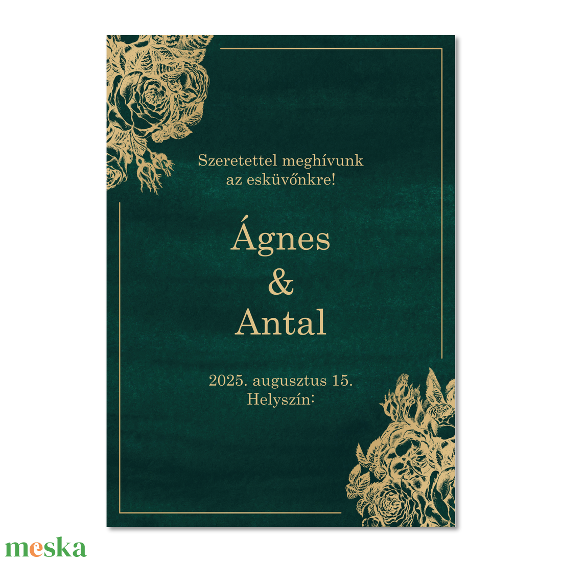 Nyomtatható smaragd és arany színű esküvői meghívó (digitális termék) - esküvő - meghívó & kártya - meghívó - Meska.hu