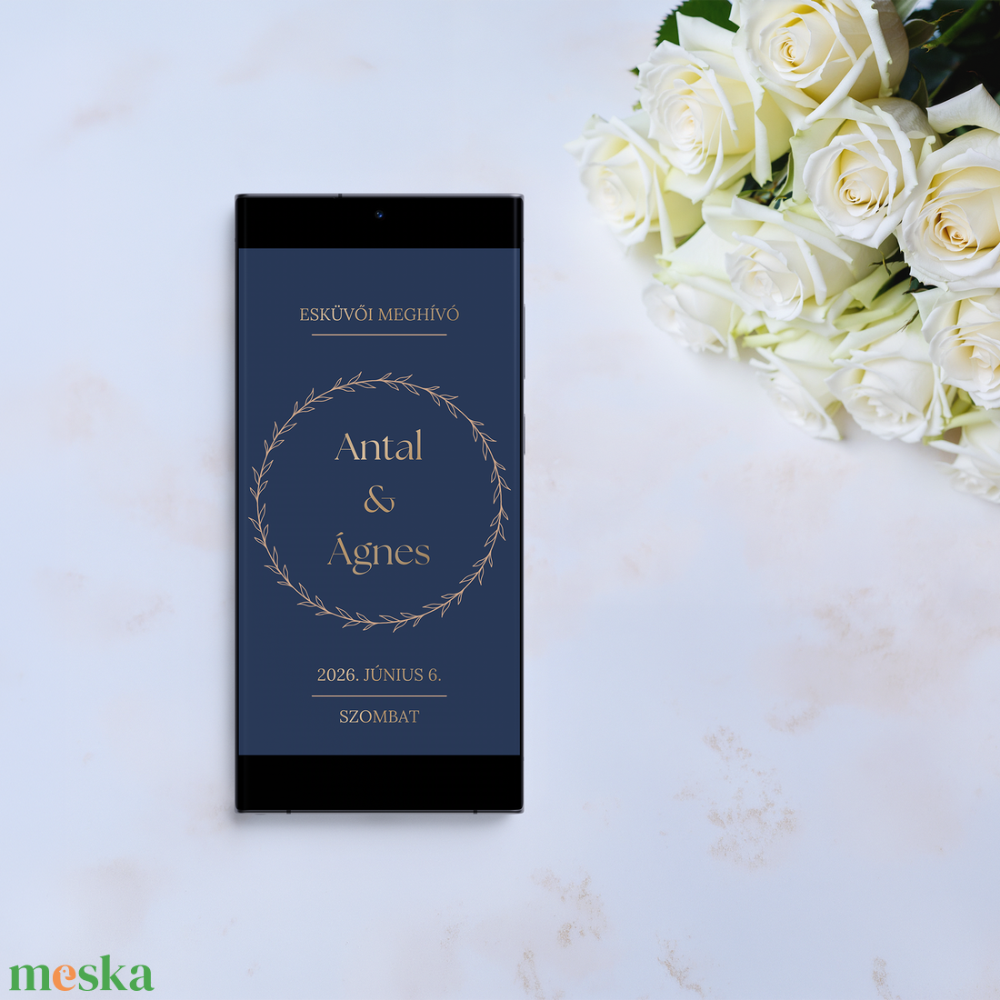 Digitális animált esküvői meghívó arany és sötétkék színben - esküvő - meghívó & kártya - meghívó - Meska.hu