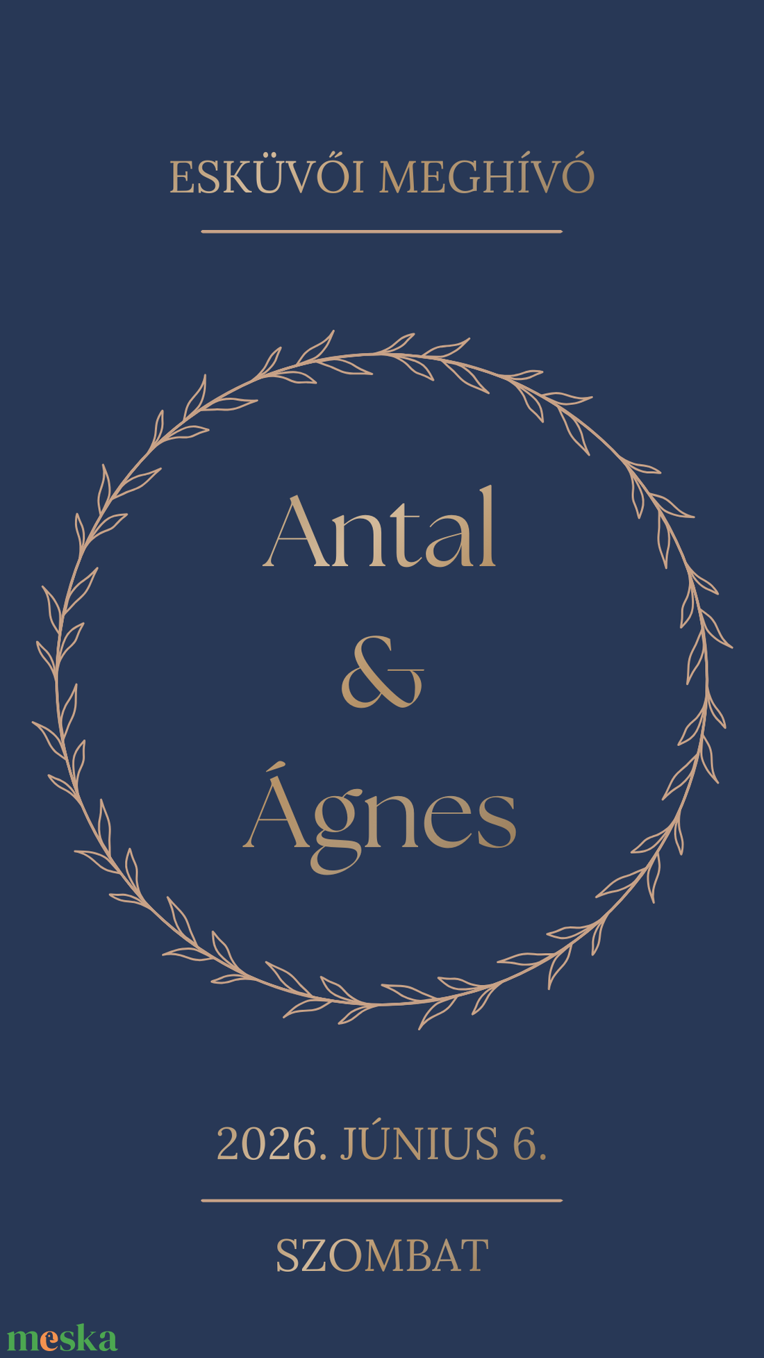 Digitális animált esküvői meghívó arany és sötétkék színben - esküvő - meghívó & kártya - meghívó - Meska.hu