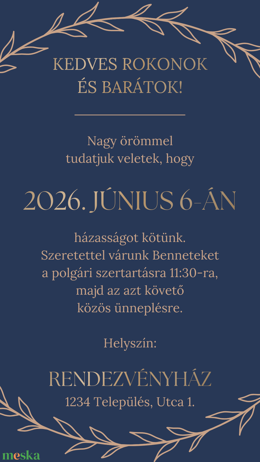 Digitális animált esküvői meghívó arany és sötétkék színben - esküvő - meghívó & kártya - meghívó - Meska.hu