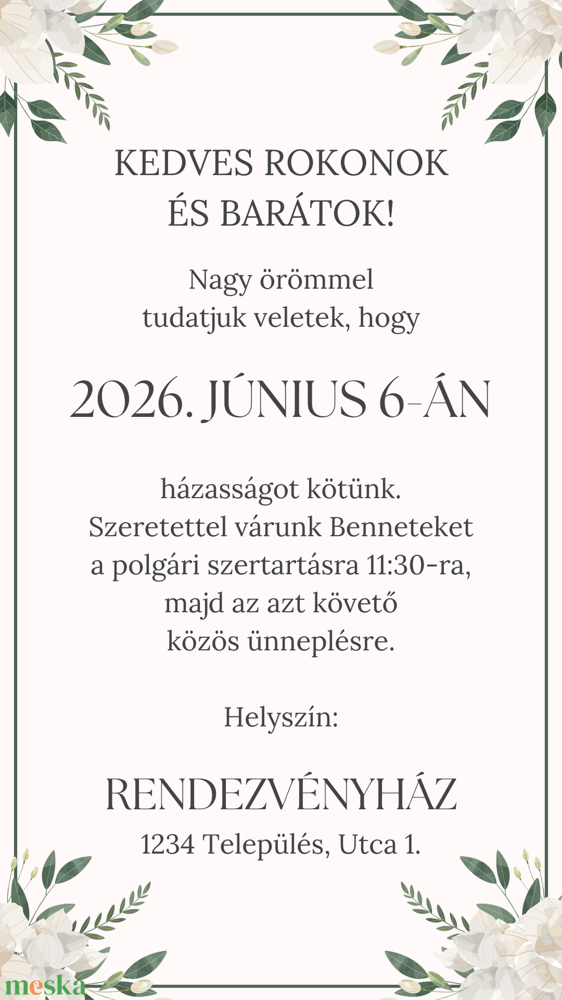 Digitális animált esküvői meghívó fehér virágokkal és saját fotóval - esküvő - meghívó & kártya - meghívó - Meska.hu