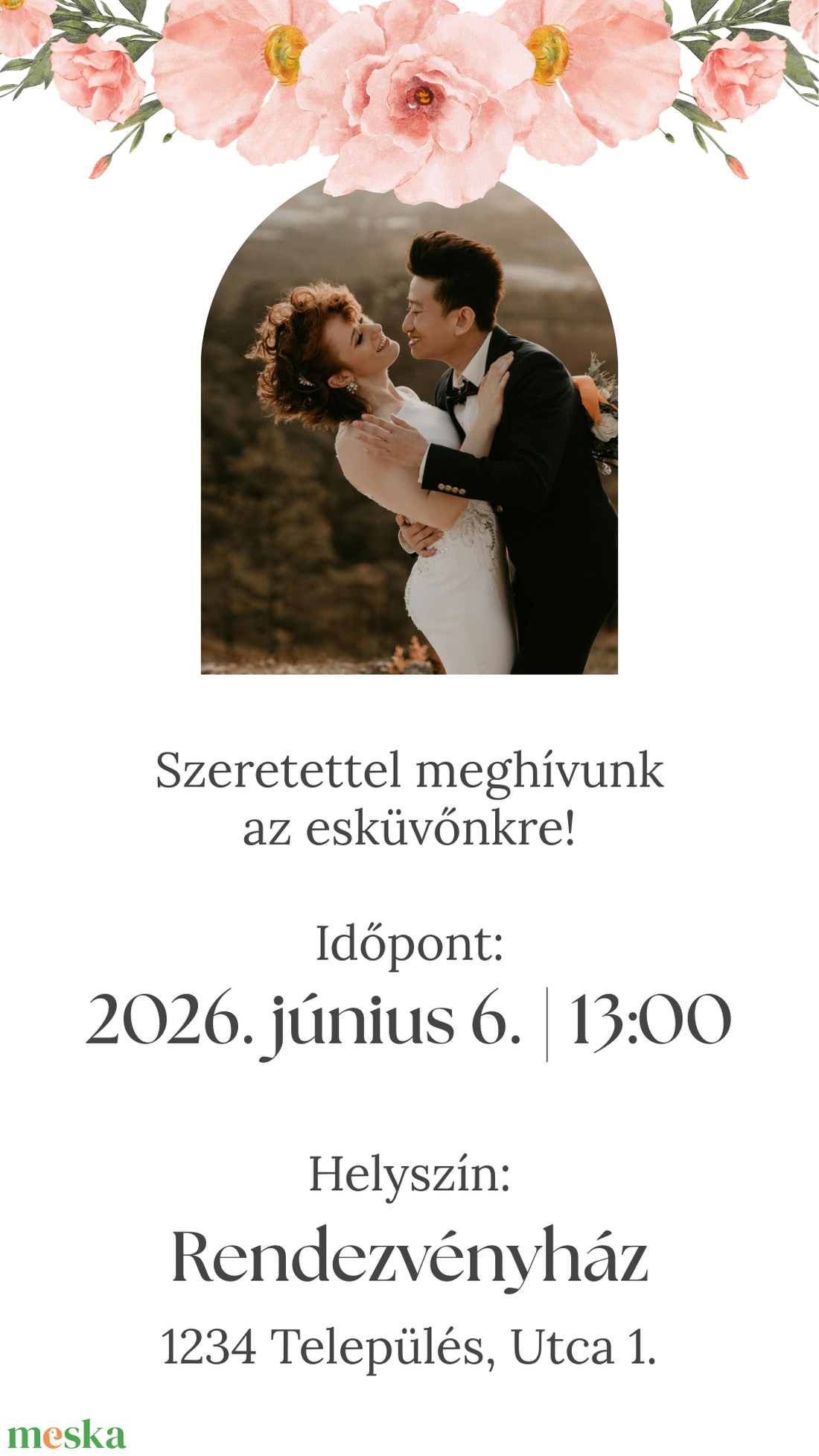 Digitális animált esküvői meghívó rózsaszín virágokkal és saját fotóval - esküvő - meghívó & kártya - digitális meghívók - Meska.hu