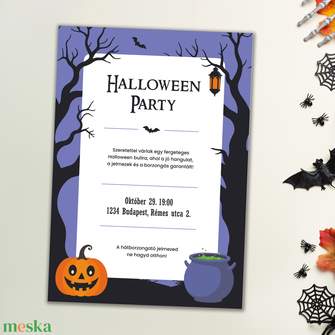 Nyomtatható Halloween party meghívó (digitális termék) - otthon & életmód - dekoráció - halloween - halloweeni meghívó, képeslap, ajándékkísérő - Meska.hu