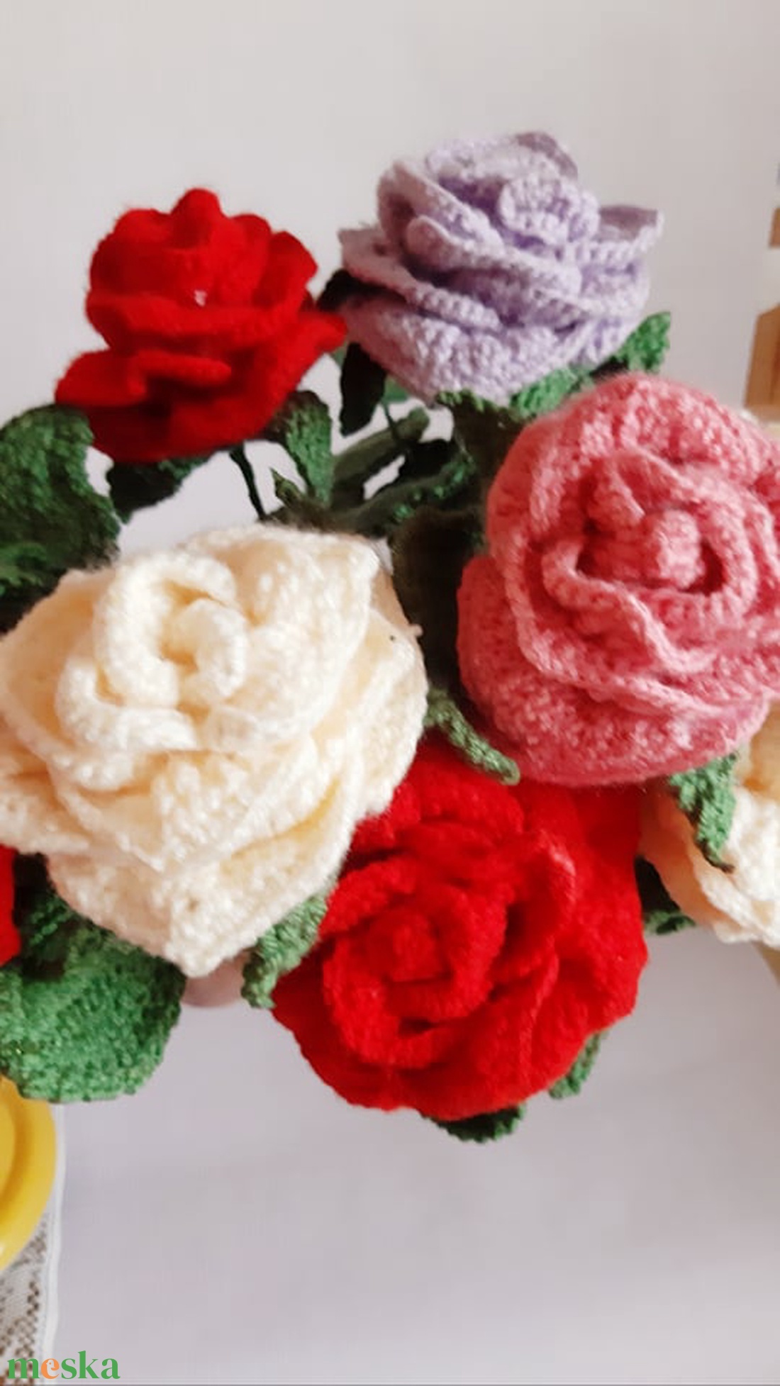 Horgolt színes rózsa 11 darabos - otthon & lakás - dekoráció - virágdísz és tartó - csokor & virágdísz - Meska.hu