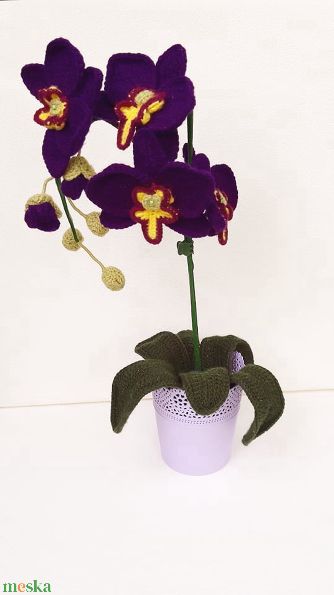 Lila horgolt orchidea - otthon & életmód - dekoráció - virágdísz és tartó - csokor & virágdísz - Meska.hu