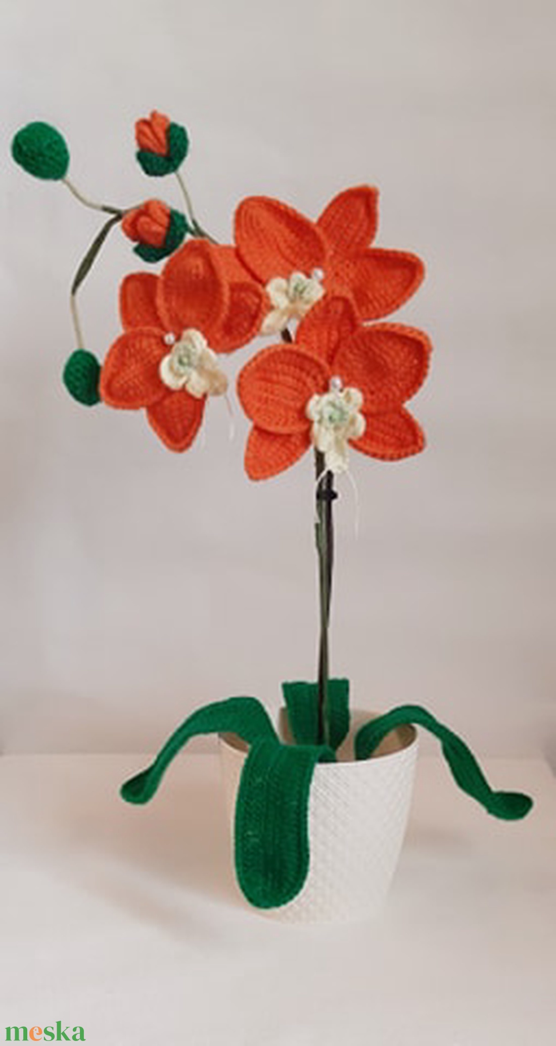 Narancssárga horgolt orchidea - otthon & életmód - dekoráció - asztal és polc dekoráció - asztaldísz - Meska.hu