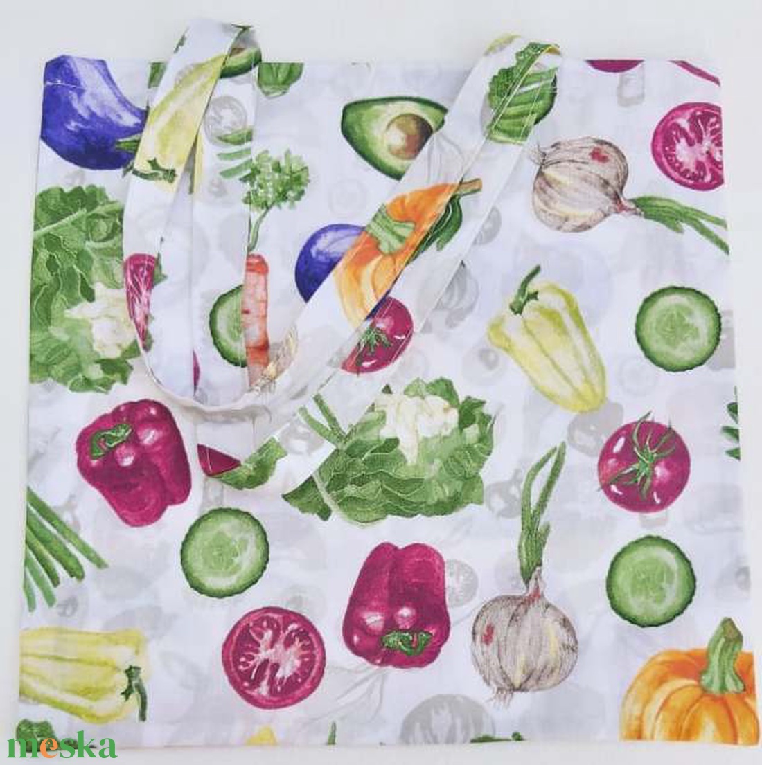 Zöldségmintás pamutvászon szatyor, textiltáska - táska & tok - bevásárlás & shopper táska - shopper, textiltáska, szatyor - Meska.hu
