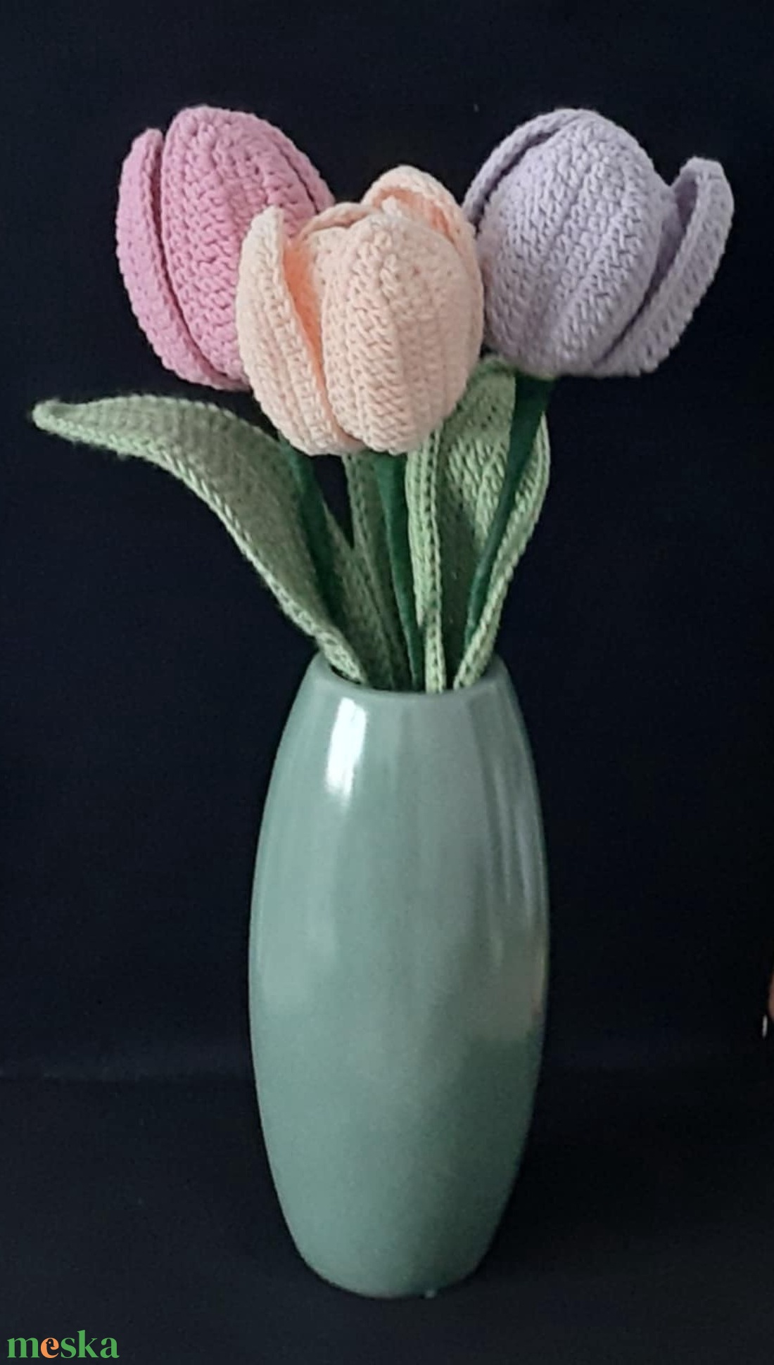 Horgolt tulipán - 3 szál - Nők napjára, Anyák napjára - otthon & életmód - virágdekoráció - virágok - szálas virág - Meska.hu