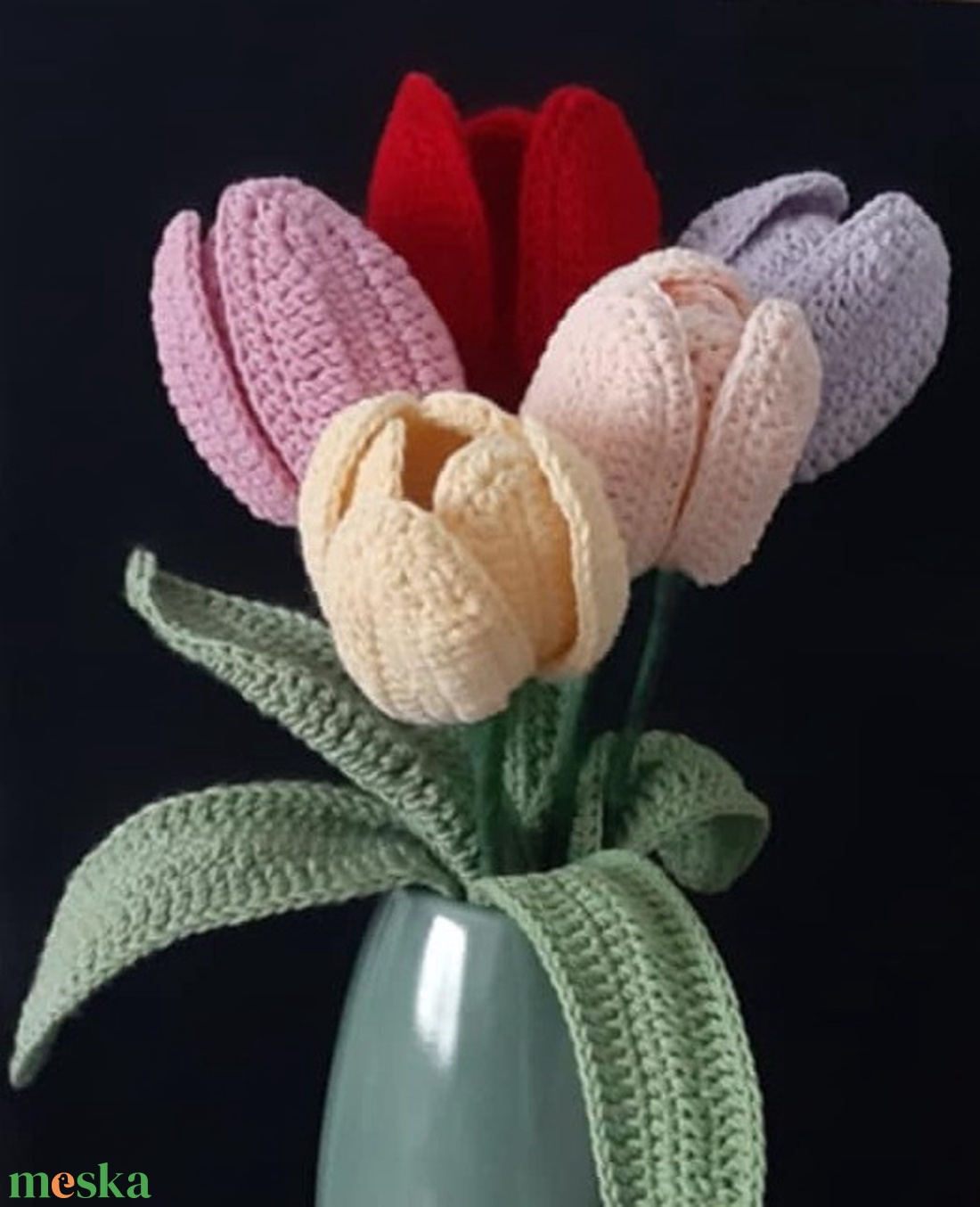 Horgolt tulipán - 5 szál - Nők napjára, Anyák napjára - otthon & életmód - virágdekoráció - virágok - szálas virág - Meska.hu