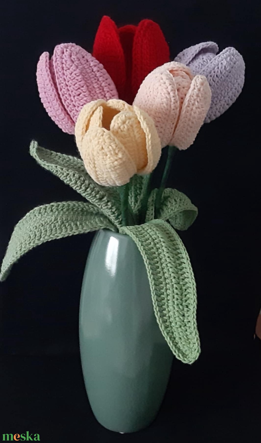 Horgolt tulipán - 5 szál - Nők napjára, Anyák napjára - otthon & életmód - virágdekoráció - virágok - szálas virág - Meska.hu