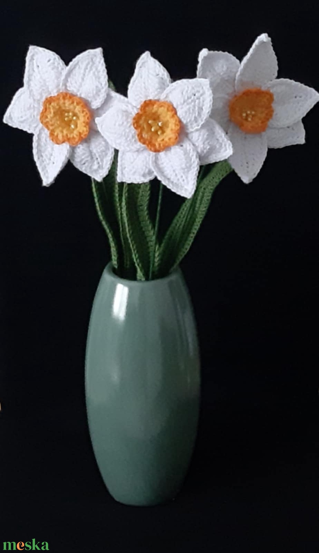 Horgolt nárcisz - 3 szál - Nők napjára, Anyák napjára - otthon & életmód - virágdekoráció - virágok - szálas virág - Meska.hu