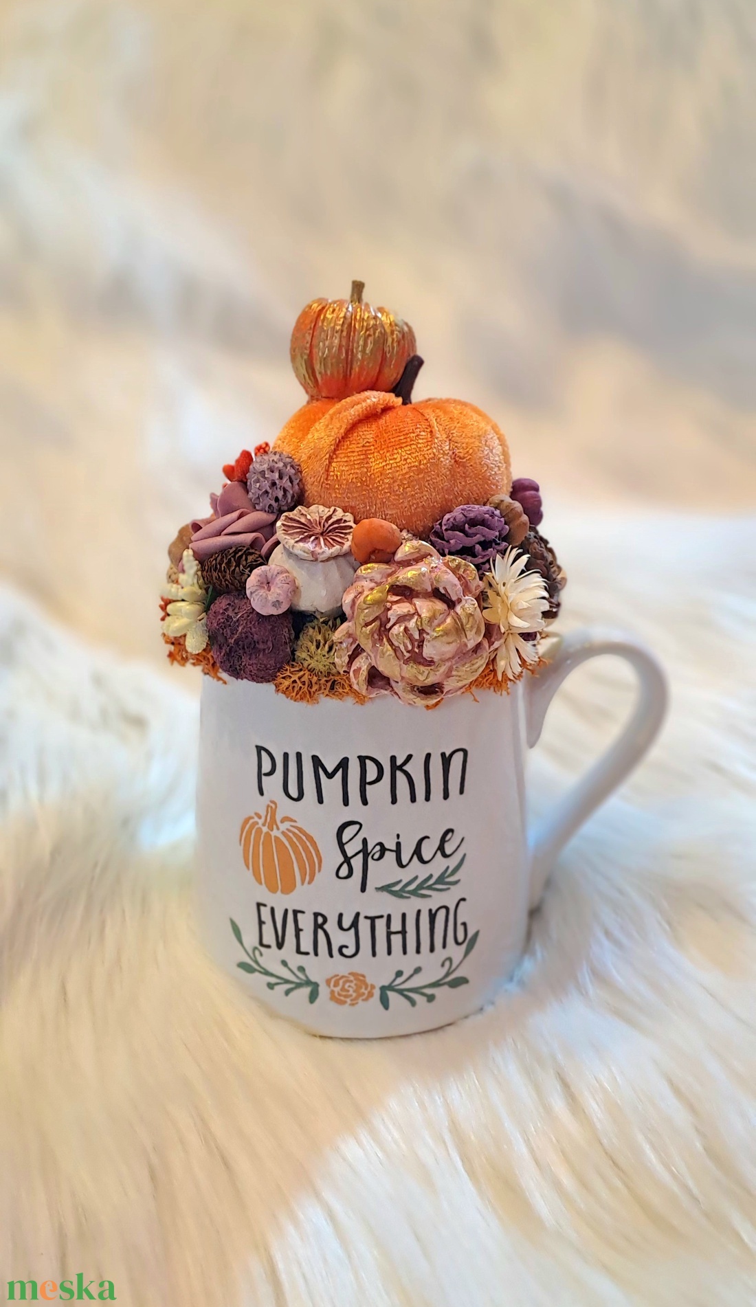 Tök-Latte - Pumpkin Spice őszi bögre dekoráció, asztaldísz tökökkel - otthon & életmód - dekoráció - asztal és polc dekoráció - asztaldísz - Meska.hu
