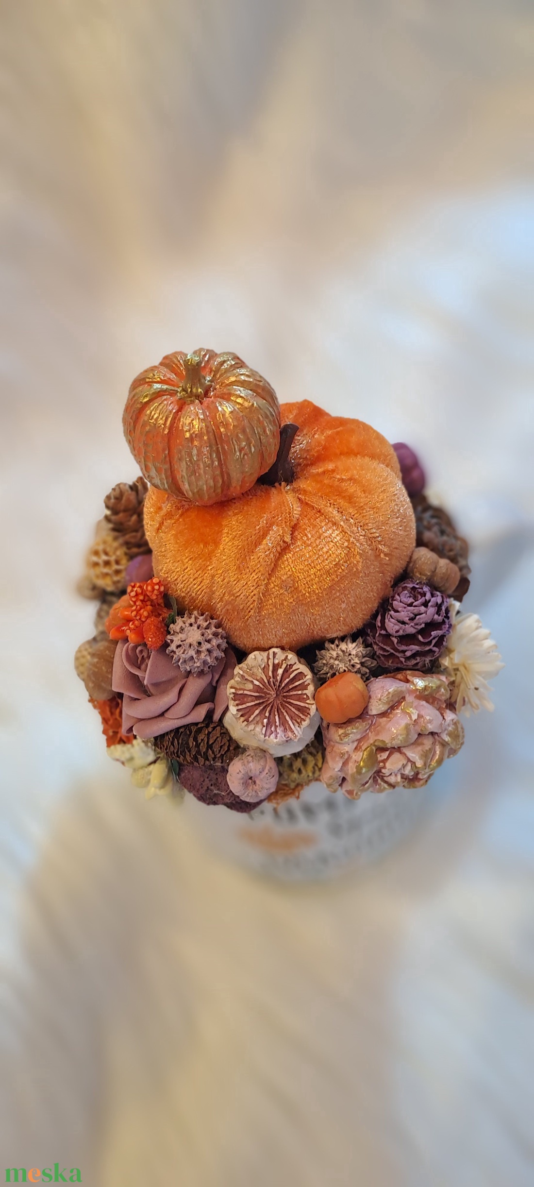 Tök-Latte - Pumpkin Spice őszi bögre dekoráció, asztaldísz tökökkel - otthon & életmód - dekoráció - asztal és polc dekoráció - asztaldísz - Meska.hu