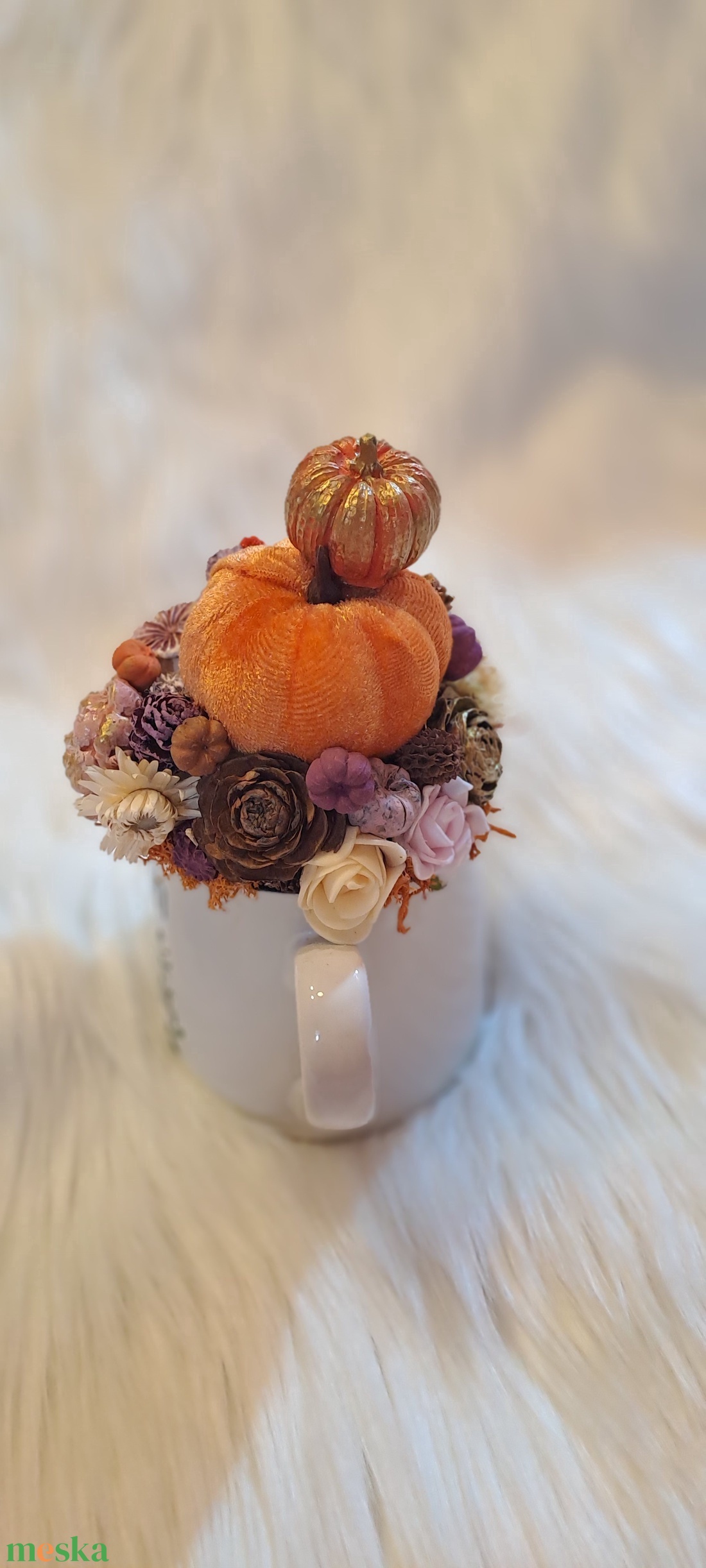 Tök-Latte - Pumpkin Spice őszi bögre dekoráció, asztaldísz tökökkel - otthon & életmód - dekoráció - asztal és polc dekoráció - asztaldísz - Meska.hu
