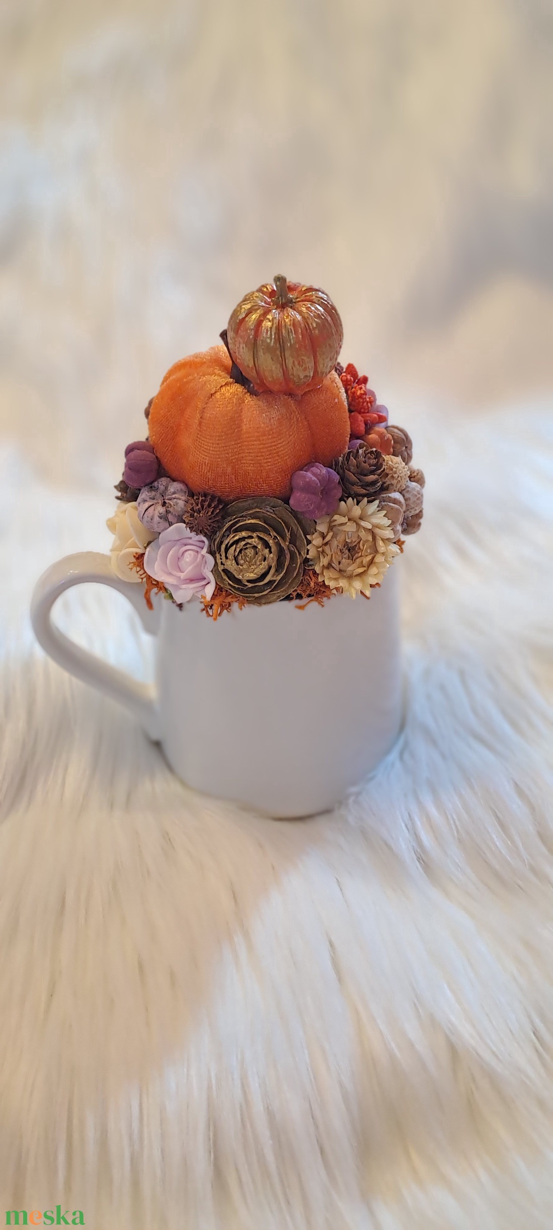 Tök-Latte - Pumpkin Spice őszi bögre dekoráció, asztaldísz tökökkel - otthon & életmód - dekoráció - asztal és polc dekoráció - asztaldísz - Meska.hu