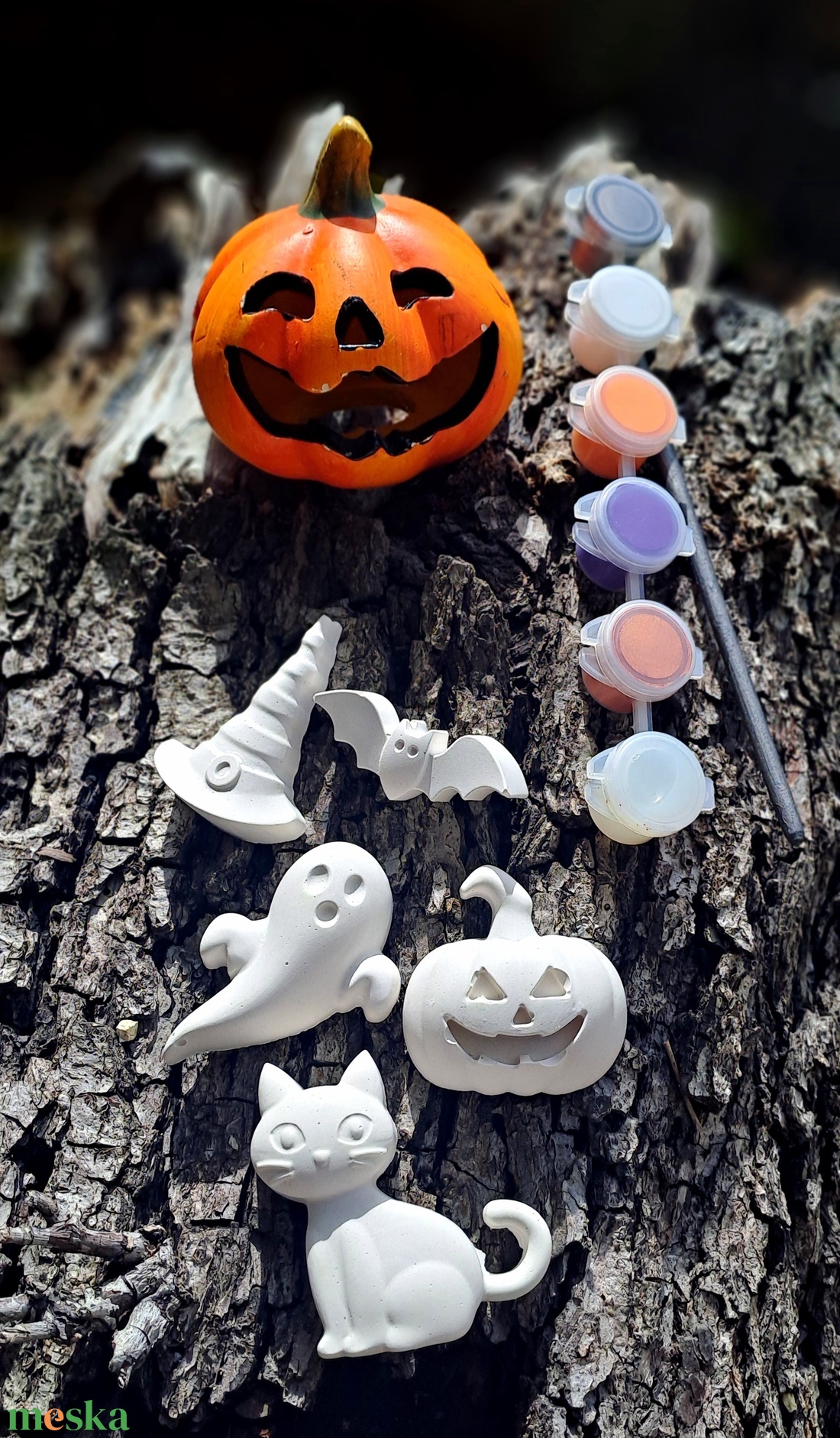 Frászbox - Halloween kreatív alkotócsomag � 5 db festhető gipszfigura akrilfestékkel, fényes lakkal és ecsettel - DIY - diy (csináld magad) - egységcsomag - Meska.hu