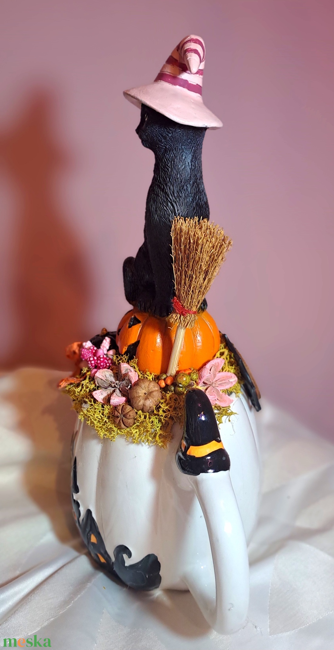 Halloweeni Bögrés Asztaldísz � Boszorkány kalapos Fekete Macska - otthon & életmód - dekoráció - halloween - halloweeni asztaldísz - Meska.hu