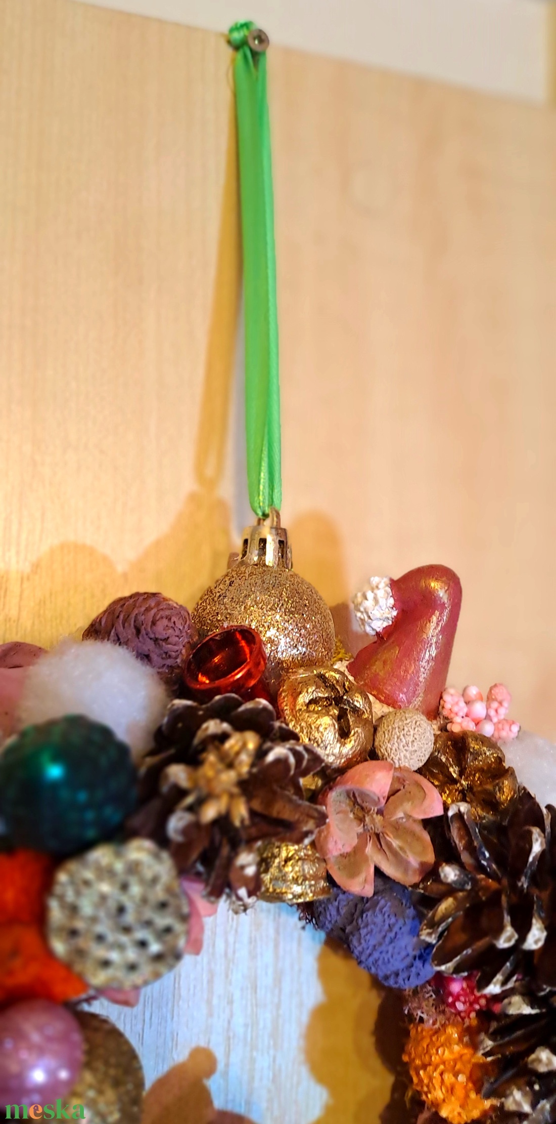 Gazdagon díszített karácsonyi ajtódísz � Erdőlakó kismadárral és rénszarvassal - karácsony - karácsonyi lakásdekoráció - karácsonyi ajtódíszek - Meska.hu