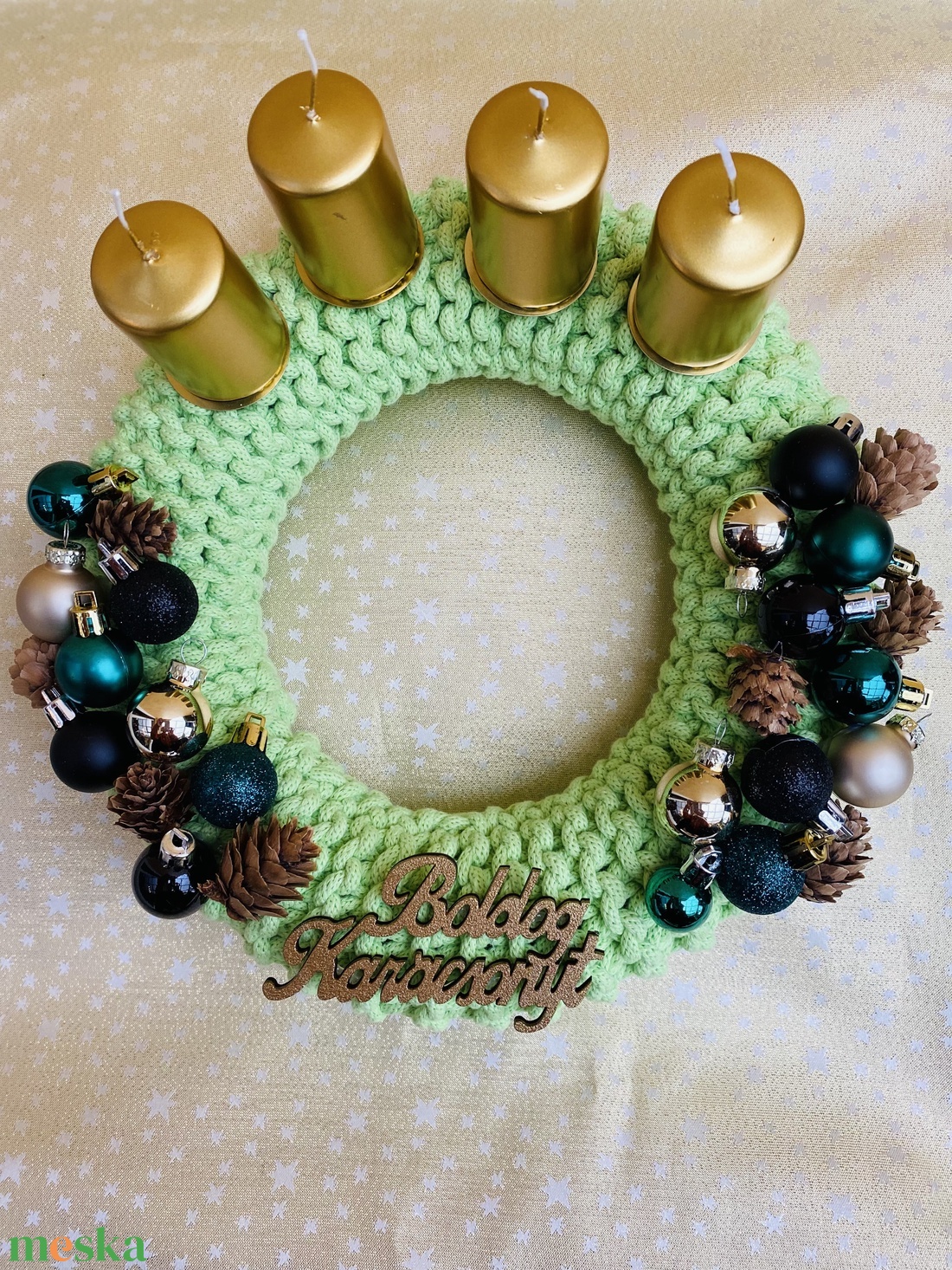 Adventi karácsonyi horgolt koszorú - karácsony - adventi díszek - adventi koszorú - Meska.hu