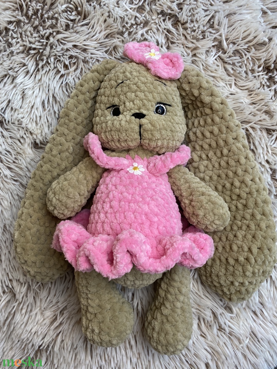 Bella plüss horgolt balerina nyuszi, névreszóló, világítós - játék & sport - plüssállat & játékfigura - nyuszi - Meska.hu