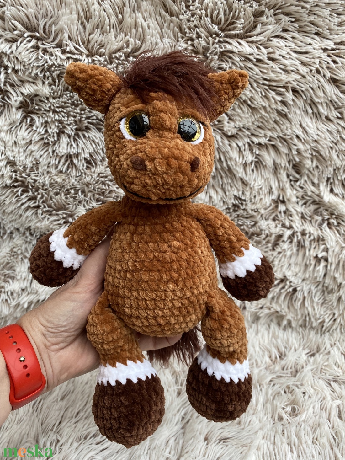 Horgolt ló, lovacska, paci selymes sörénnyel - játék & sport - plüssállat & játékfigura - ló - Meska.hu