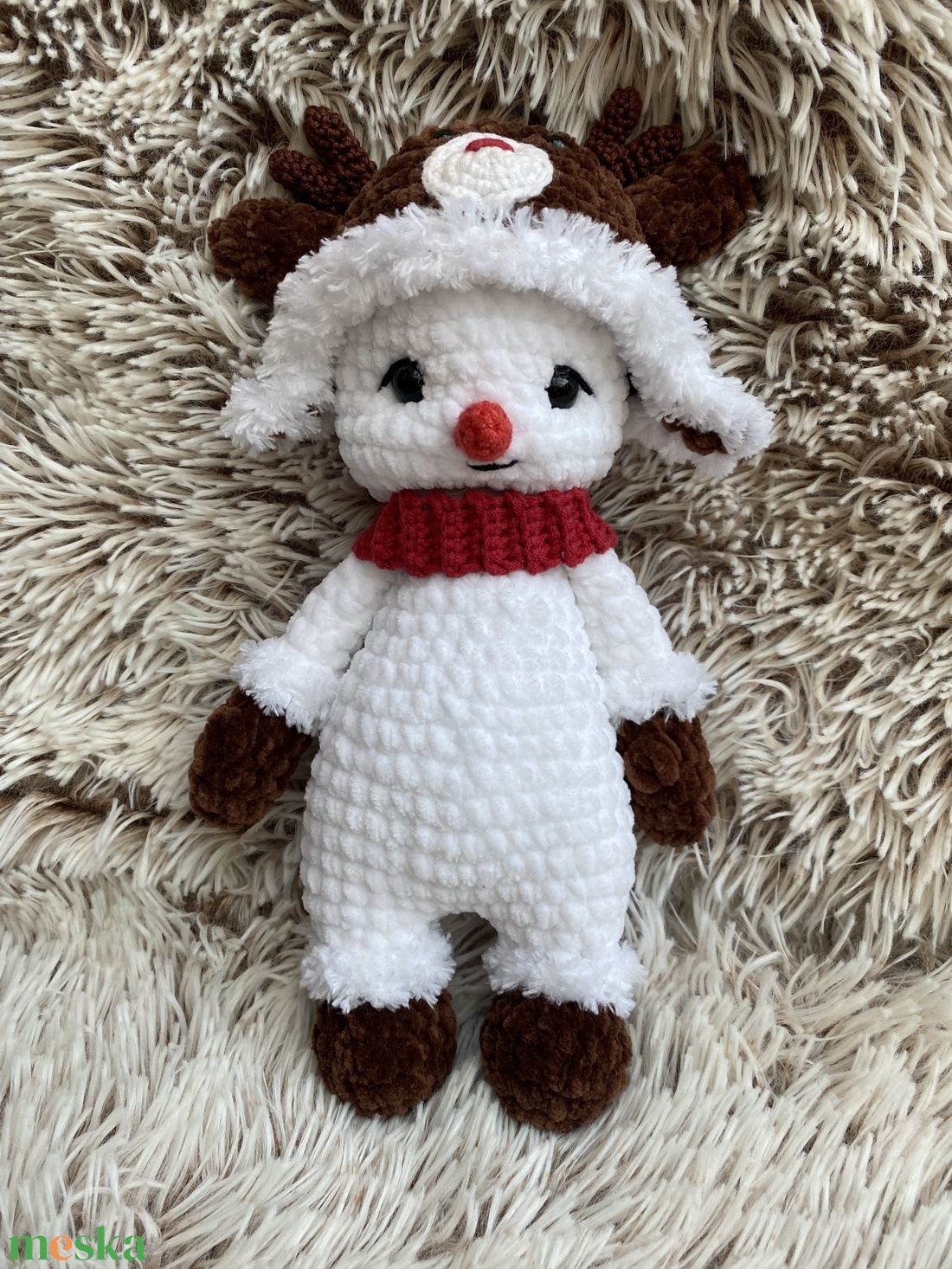 Horgolt rénszarvassapkás hóember - játék & sport - plüssállat & játékfigura - ember - Meska.hu