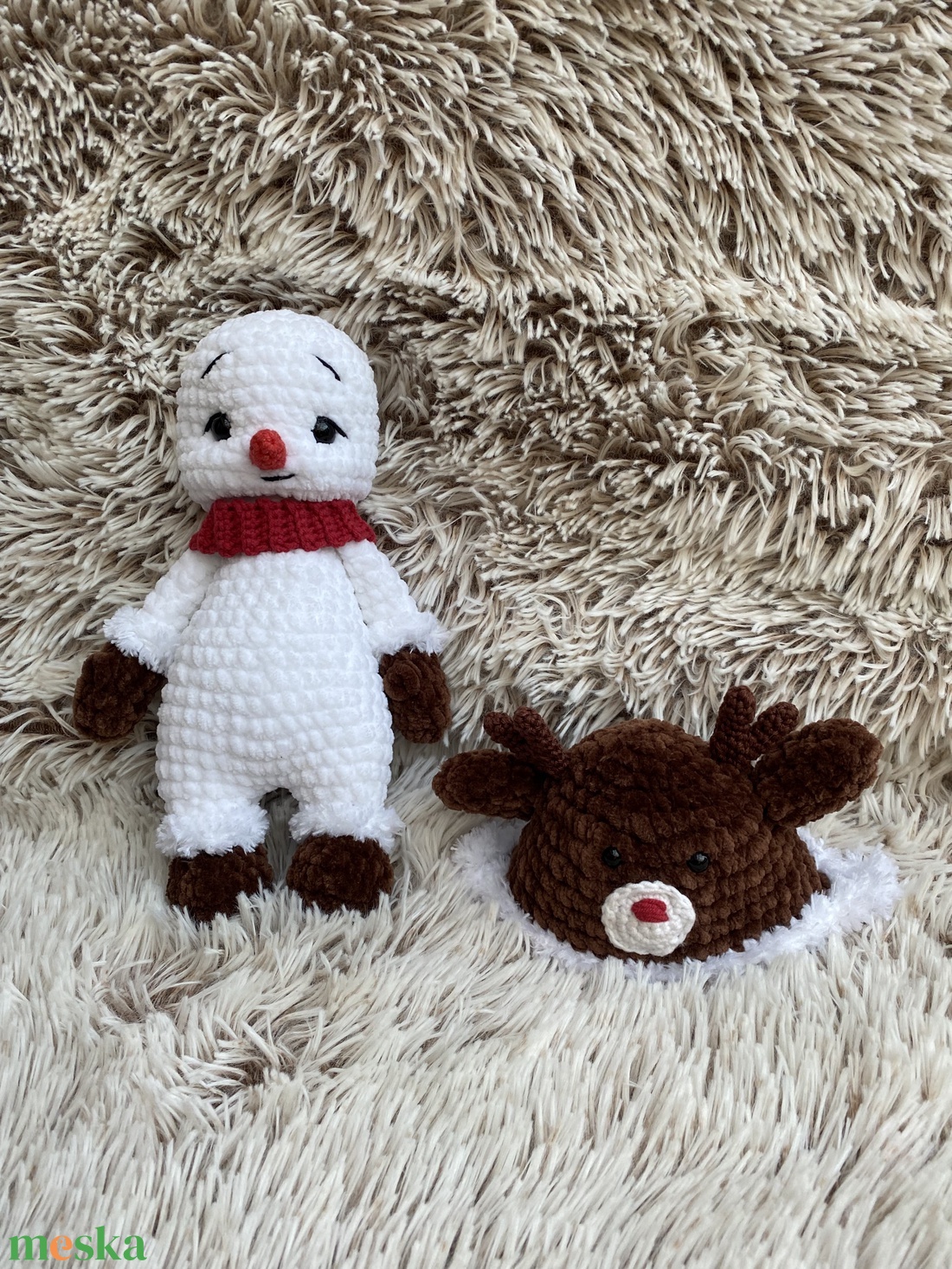 Horgolt rénszarvassapkás hóember - játék & sport - plüssállat & játékfigura - ember - Meska.hu