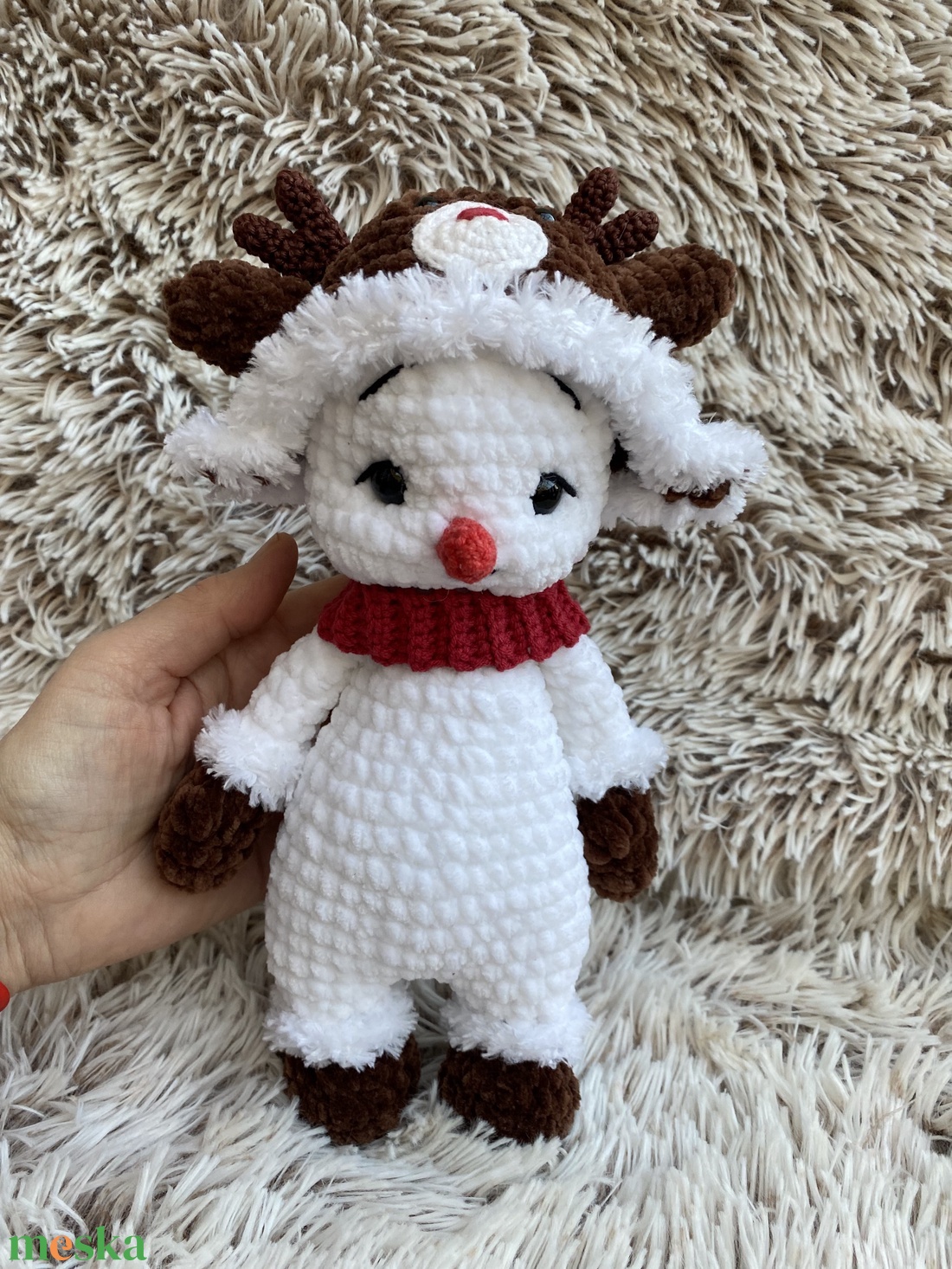 Horgolt rénszarvassapkás hóember - játék & sport - plüssállat & játékfigura - ember - Meska.hu
