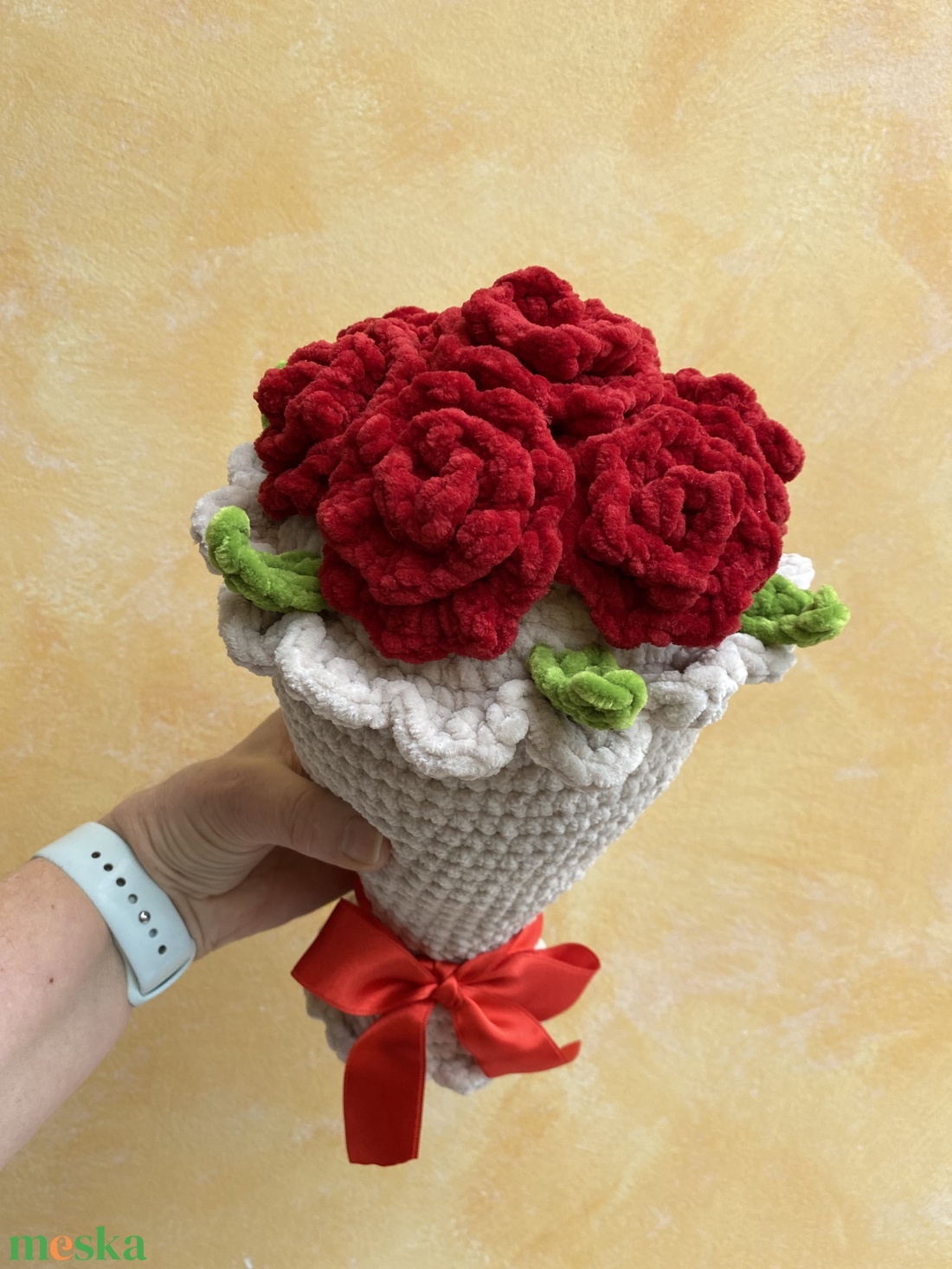 Kézzel horgolt Rózsa virágcsokor (névreszóló) 30 cm - otthon & életmód - virágdekoráció - virágok - virágcsokor - Meska.hu