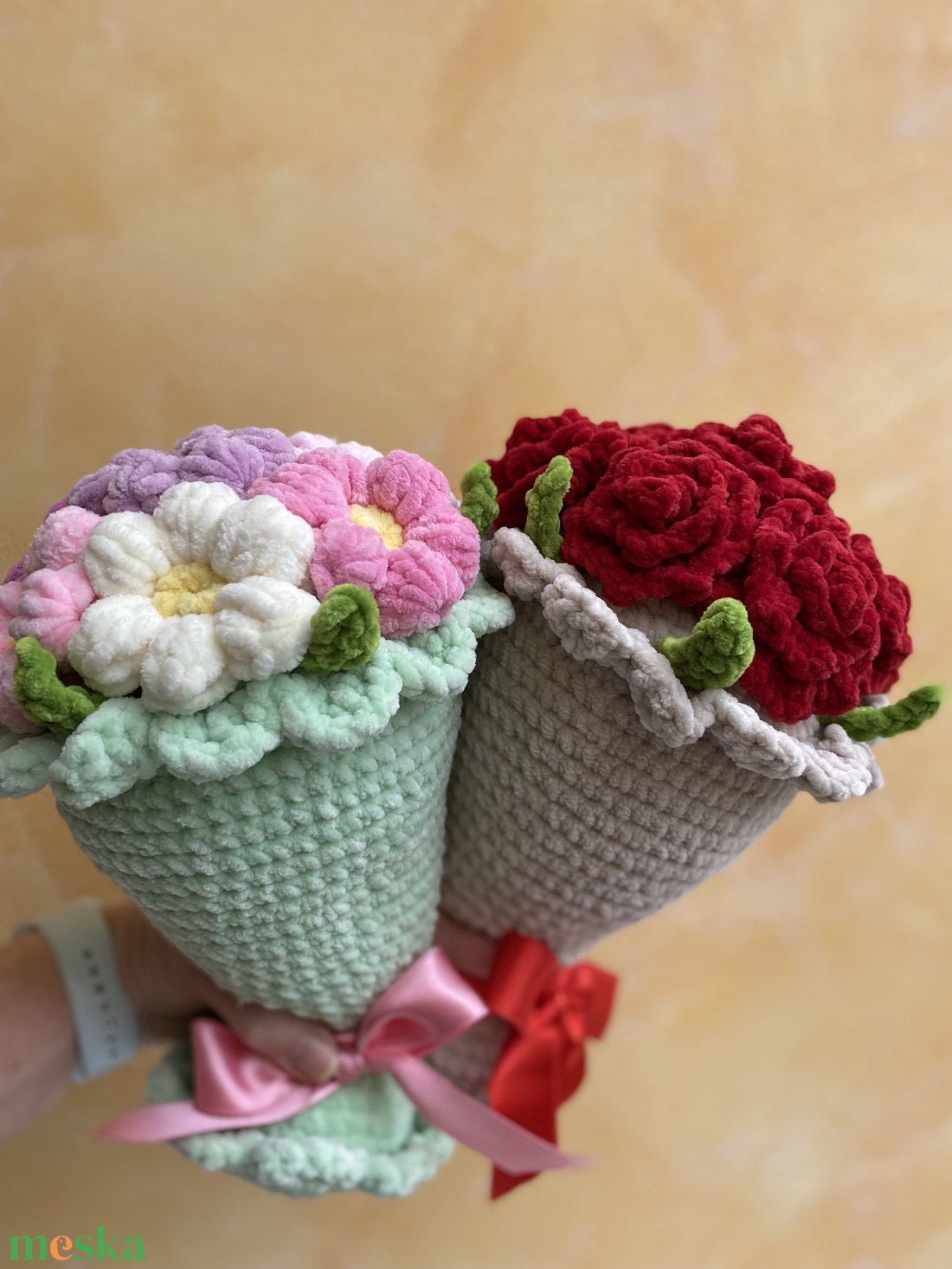 Kézzel horgolt Rózsa virágcsokor (névreszóló) 30 cm - otthon & életmód - virágdekoráció - virágok - virágcsokor - Meska.hu