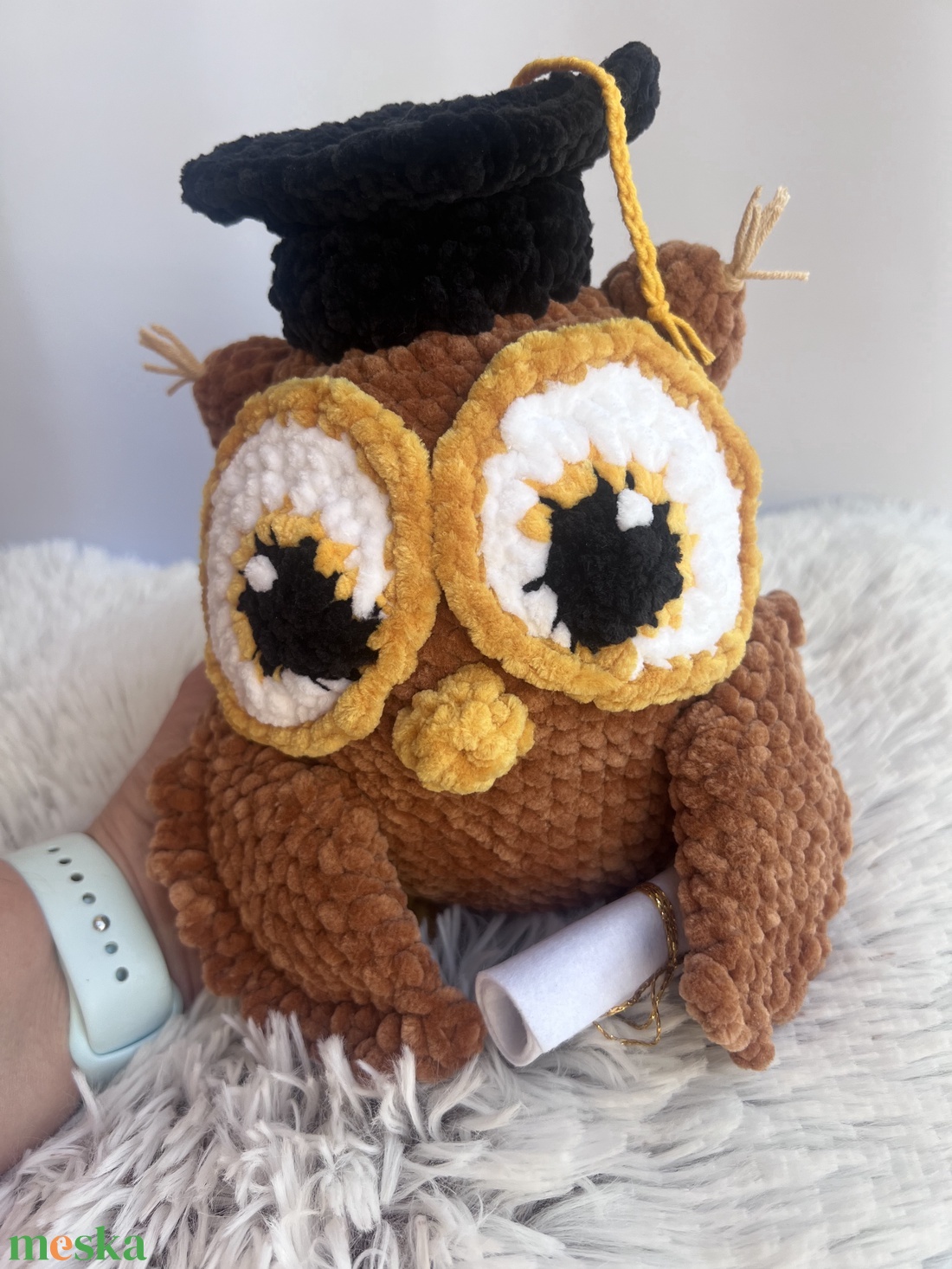 Horgolt bagoly diplomával - játék & sport - plüssállat & játékfigura - bagoly - Meska.hu