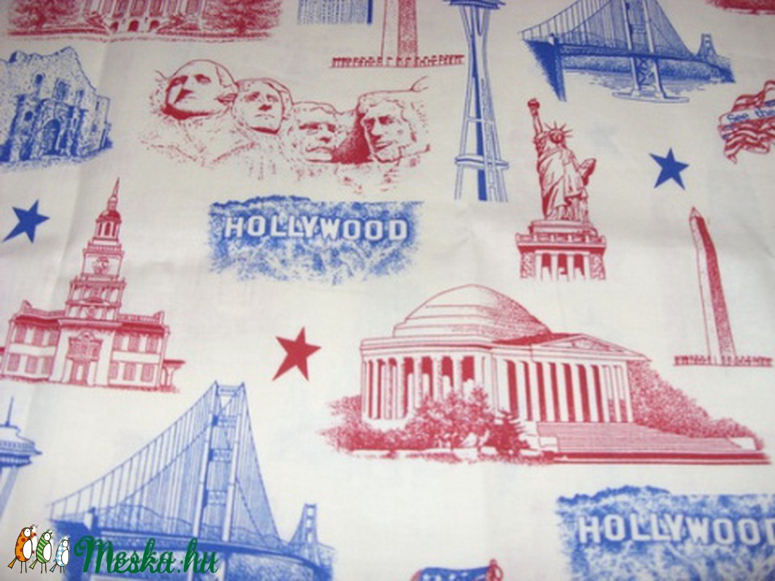 USA vintage-történelem patchwork USA design textil 55 x 30 cm minőségi  USA design  - méteráru - pamut - Meska.hu