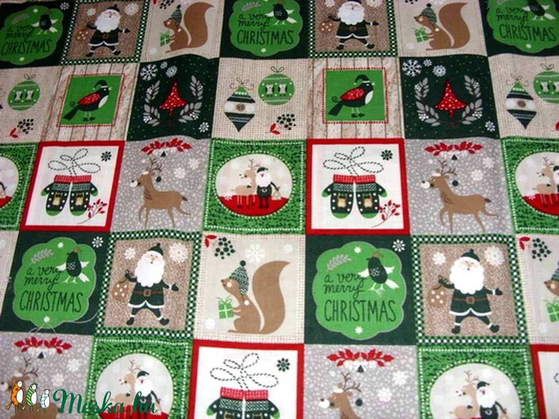 Karácsonyi baglyos és más mintás német design textil 70 x 30 cm  - kellékek & szerszámok - méteráru - pamut - Meska.hu