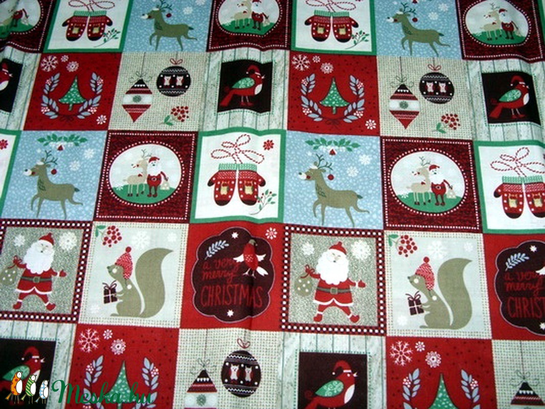 Karácsonyi baglyos és más mintás német design textil 70 x 30 cm  - kellékek & szerszámok - méteráru - pamut - Meska.hu