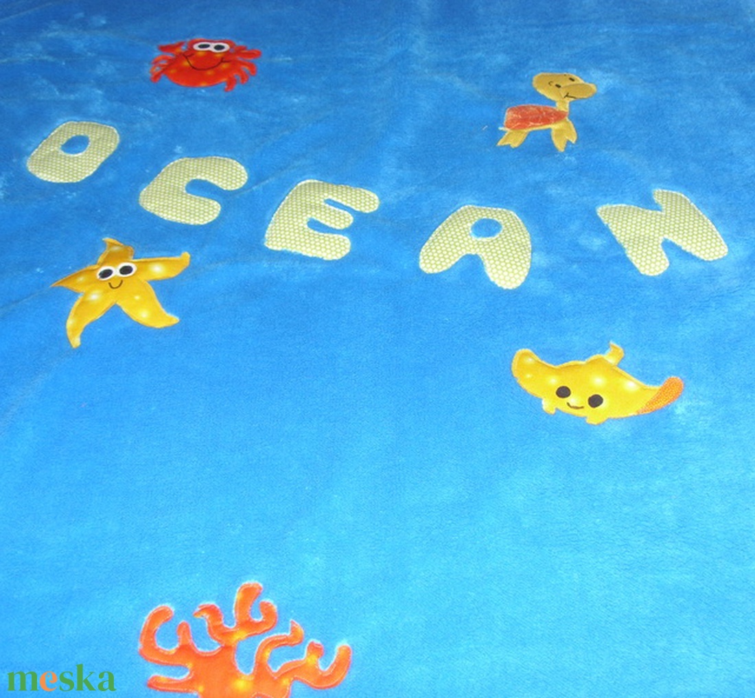 Különleges OCEAN - sok applikációs baba takaró - sötét türkizkék 90 x 82 cm - otthon & életmód - babaszoba, gyerekszoba - babatakaró, gyerek pléd - Meska.hu