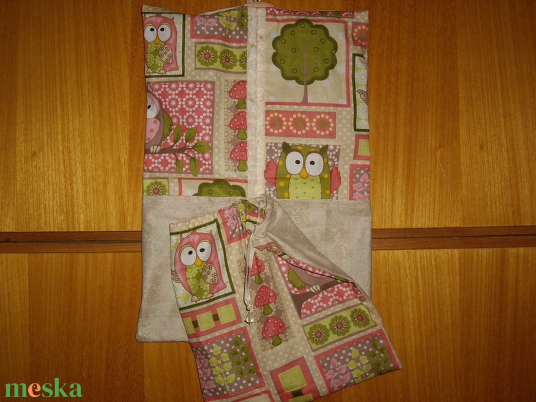 2 db-os ovis ruha- és tornazsák szett -baglyos  100% design pamut -  - Meska.hu