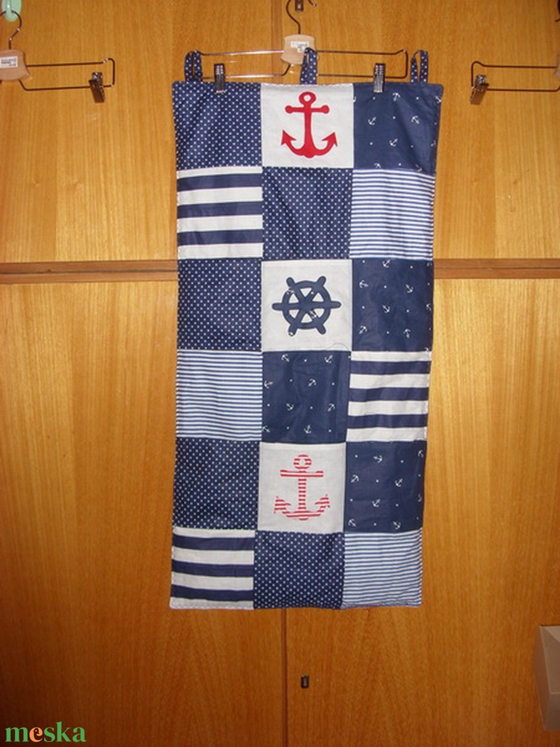 6 zsebes patchwork tároló - tengerészeti stílus 100% pamut - játék & sport - ovis felszerelés - egyéb ovis kiegészítő - Meska.hu