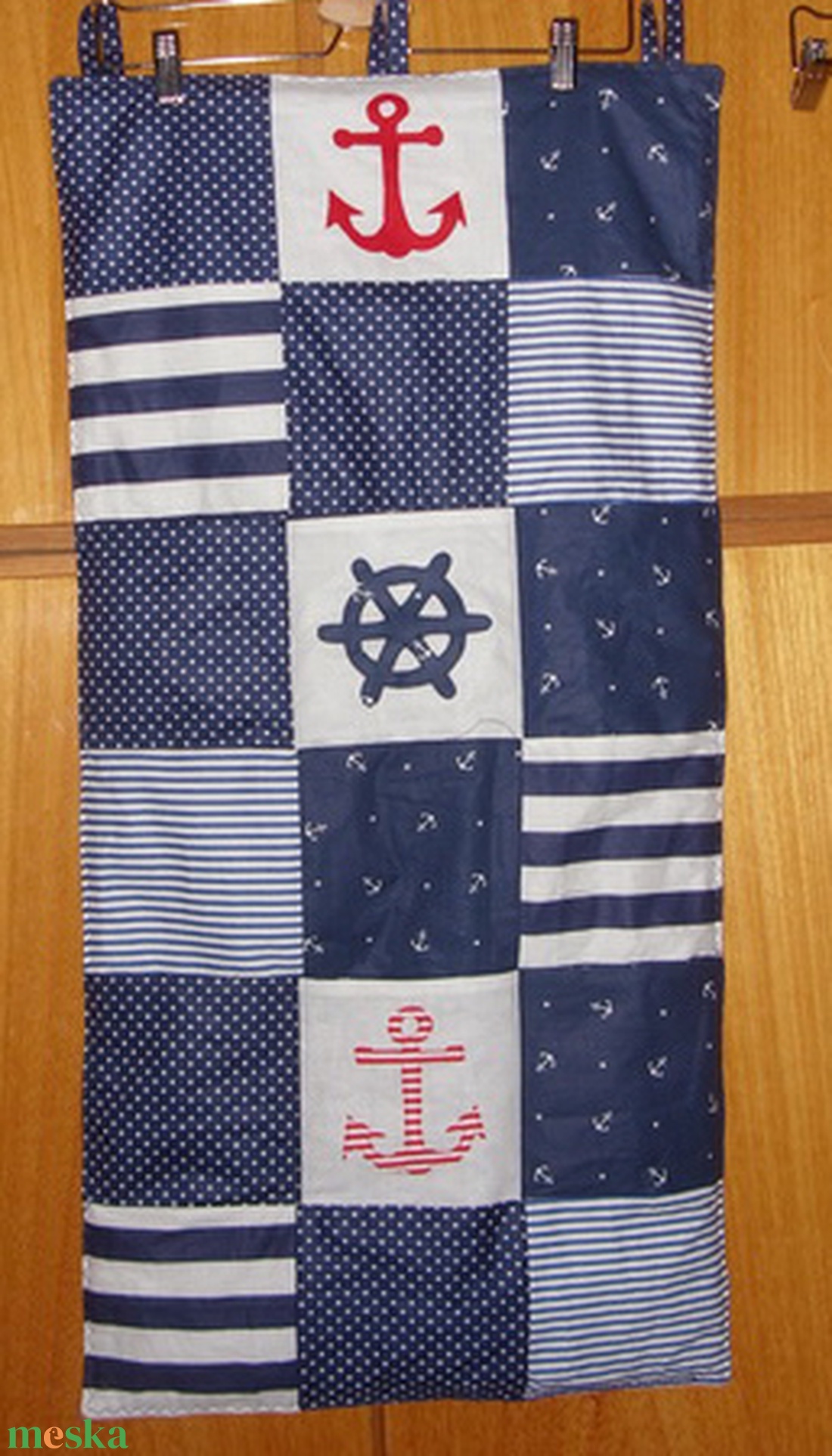 6 zsebes patchwork tároló - tengerészeti stílus 100% pamut - játék & sport - ovis felszerelés - egyéb ovis kiegészítő - Meska.hu