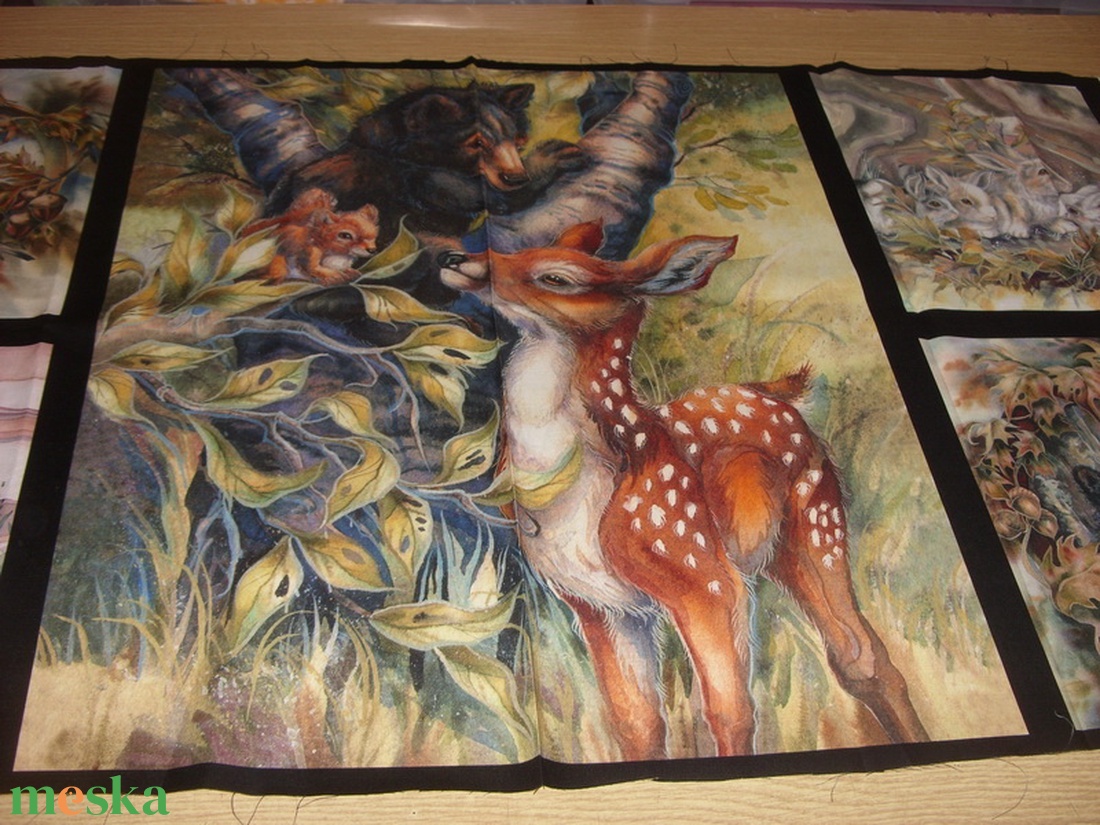5 blokkos erdei állatos nagy panel  - USA design textil  - 110 x 60 cm - kellékek & szerszámok - méteráru - pamut - Meska.hu