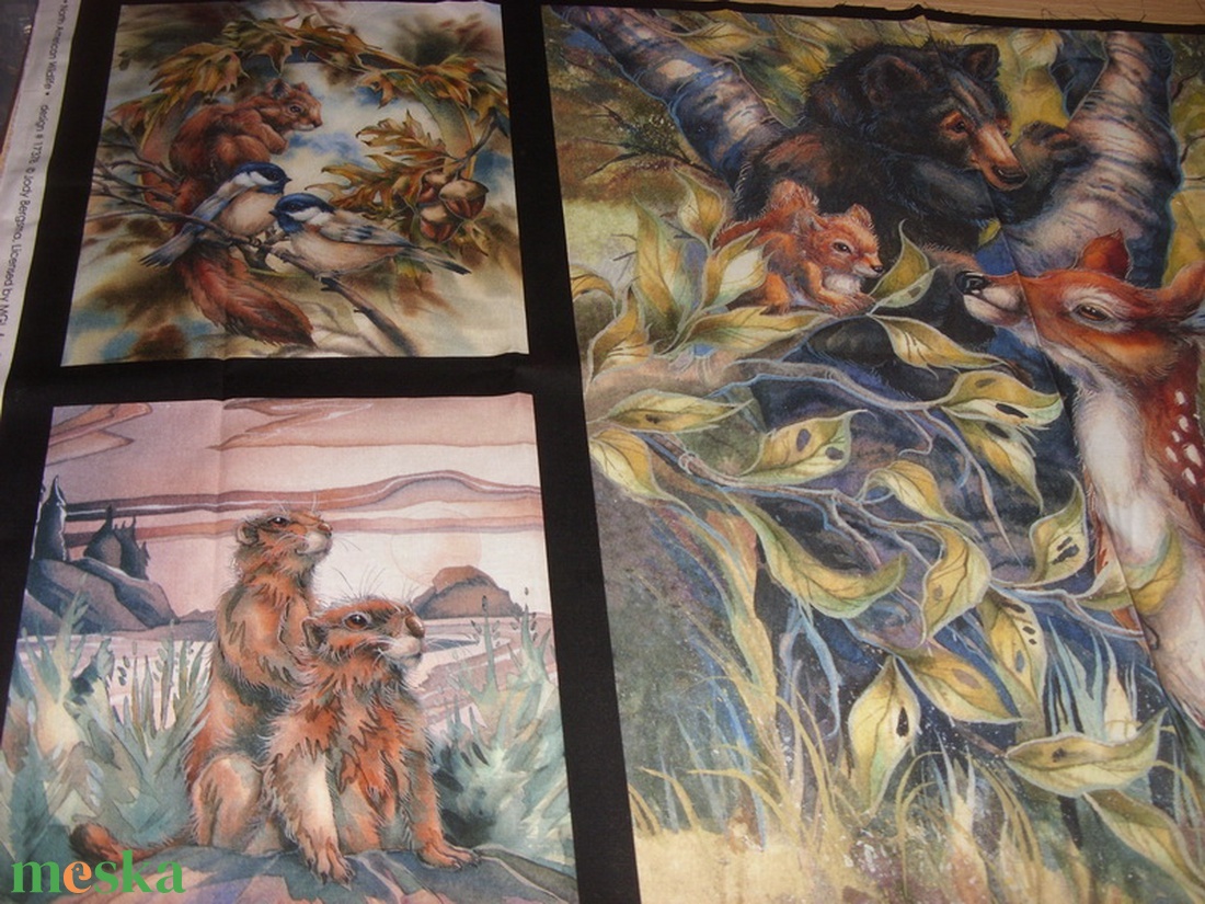 5 blokkos erdei állatos nagy panel  - USA design textil  - 110 x 60 cm - kellékek & szerszámok - méteráru - pamut - Meska.hu
