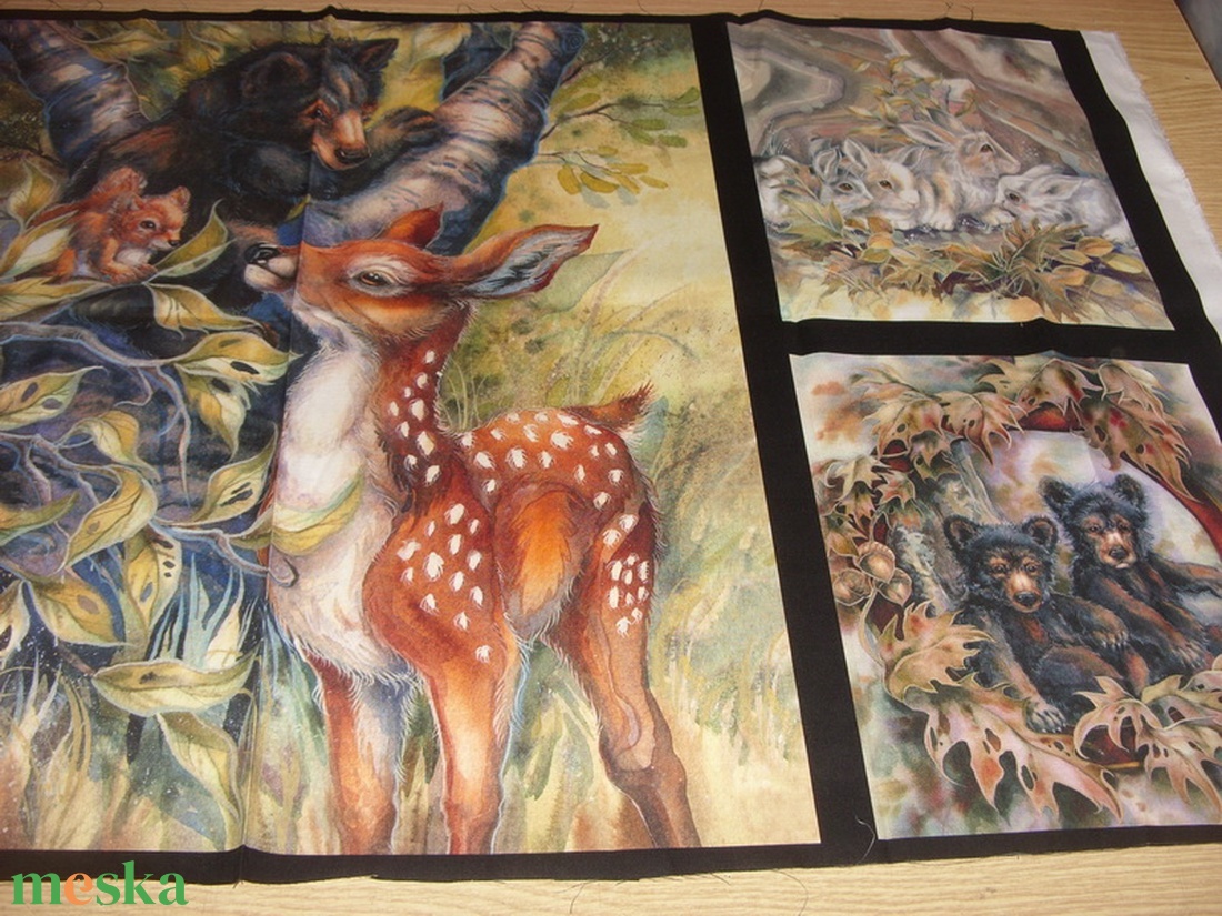 5 blokkos erdei állatos nagy panel  - USA design textil  - 110 x 60 cm - kellékek & szerszámok - méteráru - pamut - Meska.hu