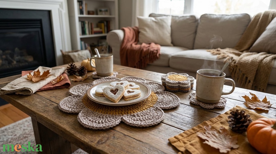 horgolt tányér-, poháralátét - otthon & életmód - konyhafelszerelés, tálalás - tálalás - tányér- és poháralátét - Meska.hu